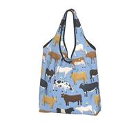 BYwenhopnbs Conjunto de bolsa de mano plegable con estampado de toros y vacas, animales de granja, mamíferos, impermeable y reutilizable para compras y viajes.