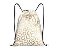 BYwenhopnbs Elegante bolso con cordón, estampado de leopardo y guepardo en dorado y blanco, mochila ligera para gimnasio para hombres y mujeres.