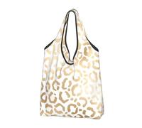 BYwenhopnbs Elegante bolso de mano plegable con estampado de leopardo y guepardo en oro blanco, impermeable y reutilizable, ideal para viajes.