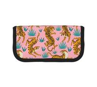 BYwenhopnbs Estuche de Gran Capacidad con diseño de Tigres asiáticos, Color Rosa, Dorado y Naranja, Organizador de lápices de Lona para niñas.