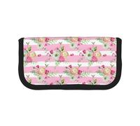 BYwenhopnbs Estuche de Lona con diseño de Flores y Rayas Rosas de Gran Capacidad para lápices, Organizador para bolígrafos y lápices para niñas.