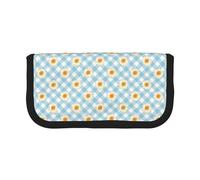 BYwenhopnbs Estuche de Lona con diseño de Margaritas Retro, Flores y Cuadros Vichy Azules, de Gran Capacidad, Organizador para bolígrafos, para niñas.