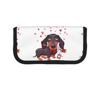BYwenhopnbs Estuche de Lona con diseño de Perro Salchicha, Cachorro, Flecha y Amor, de Gran Capacidad, Organizador para lápices, para niñas.