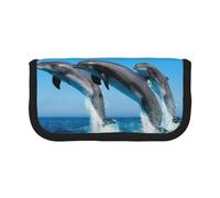 BYwenhopnbs Estuche de Lona de Gran Capacidad con diseño de Delfines Saltando en Invierno, Organizador para lápices y lápices para niñas.
