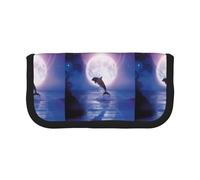 BYwenhopnbs Estuche de Lona de Gran Capacidad con Estampado de Delfines Saltando bajo la luz de la Luna, Organizador para lápices y lápices para niñas.