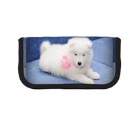 BYwenhopnbs Estuche de Lona para lápices de Gran Capacidad, diseño de Cachorro de Samoyedo Blanco con Lazo Peludo, Organizador para bolígrafos, para niñas.