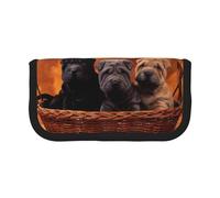 BYwenhopnbs Estuche de Lona para lápices de Gran Capacidad, Organizador para bolígrafos, Ideal para niñas, con diseño de Cachorro Shar Pei Negro, Perros pequeños y Cachorros Grises.