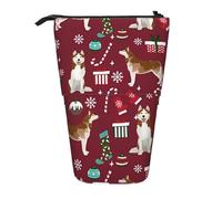 BYwenhopnbs Estuche para lápices de pie con Bastones de Caramelo de Husky, Medias, Perro Festivo, rubí, Estuche telescópico para lápices