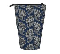 BYwenhopnbs Estuche para lápices de pie con diseño de Pavo Real Art déco en Azul y Dorado, Estuche telescópico para lápices