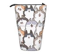 BYwenhopnbs Estuche para lápices de pie con diseño de Perro Husky Siberiano de Dibujos Animados, Bolsa telescópica para lápices