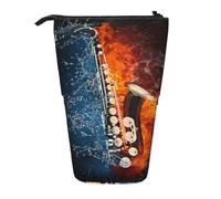 BYwenhopnbs Estuche para lápices de pie con diseño de saxofón en Fuego y Agua, Estuche telescópico para lápices