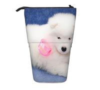 BYwenhopnbs Estuche para lápices de pie con Lazo, diseño de Cachorro de Samoyedo Blanco, Bolsa telescópica para lápices.
