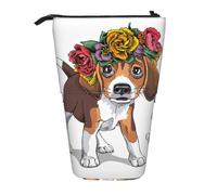 BYwenhopnbs Estuche para lápices telescópico con diseño de Cabeza de Beagle y Corona Floral