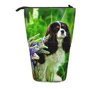 BYwenhopnbs Estuche para lápices telescópico con Soporte para lápices, diseño de Perro Cavalier King Charles Spaniel con Flores de altramuz