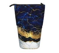 BYwenhopnbs Estuche para lápices telescópico con Soporte Vertical, diseño de Ondas de mármol Blanco Dorado y Azul Marino