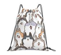 BYwenhopnbs Mochila con cordón para gimnasio, deportiva, resistente al agua, con diseño de perro husky siberiano de dibujos animados, para mujeres y hombres.