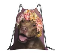 BYwenhopnbs Mochila con cordón para gimnasio, deportiva, resistente al agua, con diseño de Pitbull y flores rosas, para mujeres y hombres.