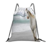 BYwenhopnbs Mochila con cordón para gimnasio, deportiva, resistente al agua, para mujer y hombre, con diseño de caballo blanco, arena y escape marino.