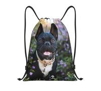 BYwenhopnbs Mochila con cordón y diseño de bulldog francés entre flores, ligera, ideal para gimnasio, para hombres y mujeres.