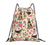 BYwenhopnbs Mochila con cordón y estampado floral de Airedale Terrier, ideal para gimnasio, deportiva y resistente al agua, para mujeres y hombres.