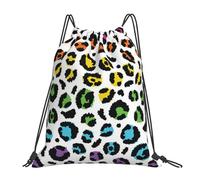 BYwenhopnbs Mochila deportiva con cordón de leopardo arcoíris, resistente al agua, para gimnasio, para mujeres y hombres