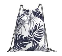 BYwenhopnbs Mochila deportiva con cordón, diseño hawaiano con silueta de hojas de palmeras tropicales, resistente al agua, para gimnasio, para mujeres y hombres.