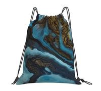 BYwenhopnbs Mochila deportiva con cordón, resistente al agua, con diseño abstracto de mármol líquido azul dorado, ideal para gimnasio, para mujeres y hombres.