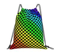 BYwenhopnbs Mochila deportiva con cordón y diseño de cuadros arcoíris negros, resistente al agua, para gimnasio, para mujeres y hombres.