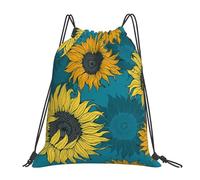 BYwenhopnbs Mochila deportiva con cordón y diseño de girasoles amarillos sobre fondo azul, resistente al agua, para hombre y mujer.