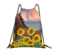 BYwenhopnbs Mochila deportiva con cordón y estampado de caballo y girasol amarillo, resistente al agua, para gimnasio, para mujeres y hombres.