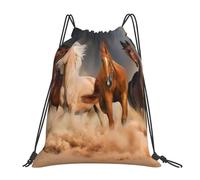 BYwenhopnbs Mochila deportiva con cordón y estampado de caballos marrones galopando en el desierto, resistente al agua, para hombre y mujer.