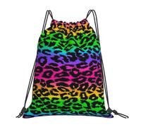 BYwenhopnbs Mochila deportiva con cordón y estampado de leopardo arcoíris, resistente al agua, para gimnasio, para mujeres y hombres.