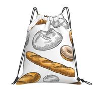 BYwenhopnbs Mochila deportiva con cordón y estampado de pan en blanco, resistente al agua, para hombre y mujer.