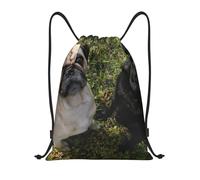 BYwenhopnbs Mochila ligera con cordón y estampado de perro pug en blanco y negro para gimnasio, ideal para hombres y mujeres.