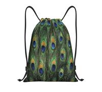 BYwenhopnbs Mochila ligera con cordón y plumas de cola de pavo real para gimnasio, ideal para hombres y mujeres.