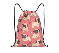 BYwenhopnbs Mochila ligera de gimnasio con cordón y diseño de perro pug en forma de corazón para el Día de San Valentín, ideal para hombres y mujeres.