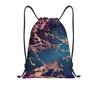 BYwenhopnbs Mochila ligera de gimnasio Marble Luxe Decor en morado oscuro y verde azulado con detalles dorados.