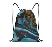 BYwenhopnbs Mochila ligera de gimnasio para hombres y mujeres con diseño abstracto de mármol líquido azul y dorado.