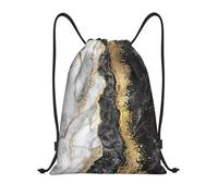 BYwenhopnbs Mochila ligera de gimnasio para hombres y mujeres con estampado de mármol en blanco y negro y lámina dorada.