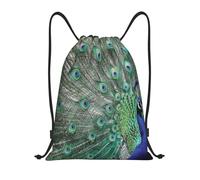 BYwenhopnbs Mochila ligera de gimnasio para hombres y mujeres con estampado de pavo real mostrando sus plumas y alas abiertas.