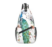BYwenhopnbs Precioso bolso bandolera con estampado de flores de pavo real para hombre, pequeño, para viajes o como mochila de hombro.