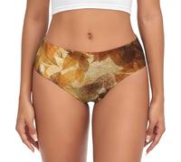 BYwenhopnbs Ropa Interior de Lino otoñal con Estampado de Hojas Doradas, Color marrón y Beige. Braguitas de Soporte para Mujer, cómodas y Suaves.