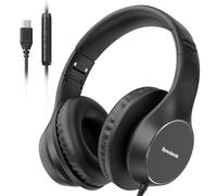 Bywulanda Auriculares con cable USB C, auriculares estéreo con cable con micrófono, control de volumen, ajuste cómodo, auriculares plegables para iPhone 15/16/17, Samsung, laptop, tabletas, viajes