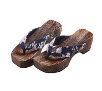 BYWXW Chanclas Sandalias de Madera Zuecos Japoneses Tradicionales Kimono Zapatillas,Madera Verano Playa Calzado,Zuecos Zapatillas Laderas Femeninas Tacones Altos(Size:EU 38,Color:Blue)
