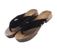 BYWXW Chanclas Zapatillas de Zuecos de Madera para Hombre,Japoneses Tradicionales Chanclas Zuecos,Moda Kimono Zapatos de Playa Fuera (Size:EU 43,Color:Negro)