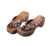 BYWXW Japoneses Chanclas Sandalias de Madera Zuecos Tradicionales Kimono Zapatillas,Madera Verano Playa Calzado,Zuecos Zapatillas Laderas Femeninas Tacones Altos(Size:EU 39,Color:Negro)