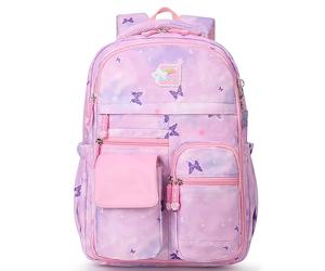 BYXEPA Mochila escolar para niñas, 43 x 35 x 17 cm, mochila para niñas, mochila escolar de gran capacidad con rayas reflectantes para niños de 5 a 10 años, Mariposa lila., 42x32x18cm