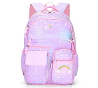BYXEPA Mochila escolar para niñas, 43 x 35 x 17 cm, mochila para niñas, mochila para niños, gran capacidad, con hebilla en el pecho, para niños de 5 a 10 años, morado, 43x35x17cm