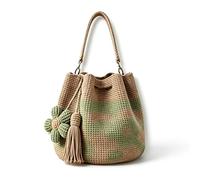 BYYLE olso de mano hecho a mano con flores de ganchillo, bolso cruzado tejido con patrón floral con dije de borla, bolso de hombro de punto ligero para compras, playa, viajes, Verde con adornos