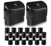 BYZESTY 2 Piezas Bote de Basura para Coche Pequeño con 240 Bolsas de Basura Pequeñas, Bote de Basura para Coche con Tapa, Portátil Caja de Almacenamiento para Coche, para Oficina, Coche (Negro)